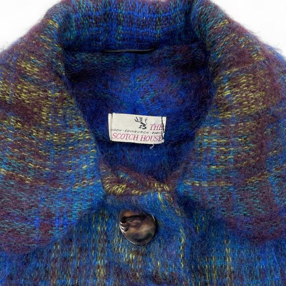 The Scotch House Blue Wool Mohair Tartan Plaid Button Cape Wrap Jacket - Picture 3 of 11